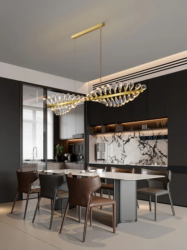 Nordic All Copper Ceiling Chandelier Modern Luxury Long Pendant Light For Dining Room Kitchen Island Bar Study Led Hanging Lamps