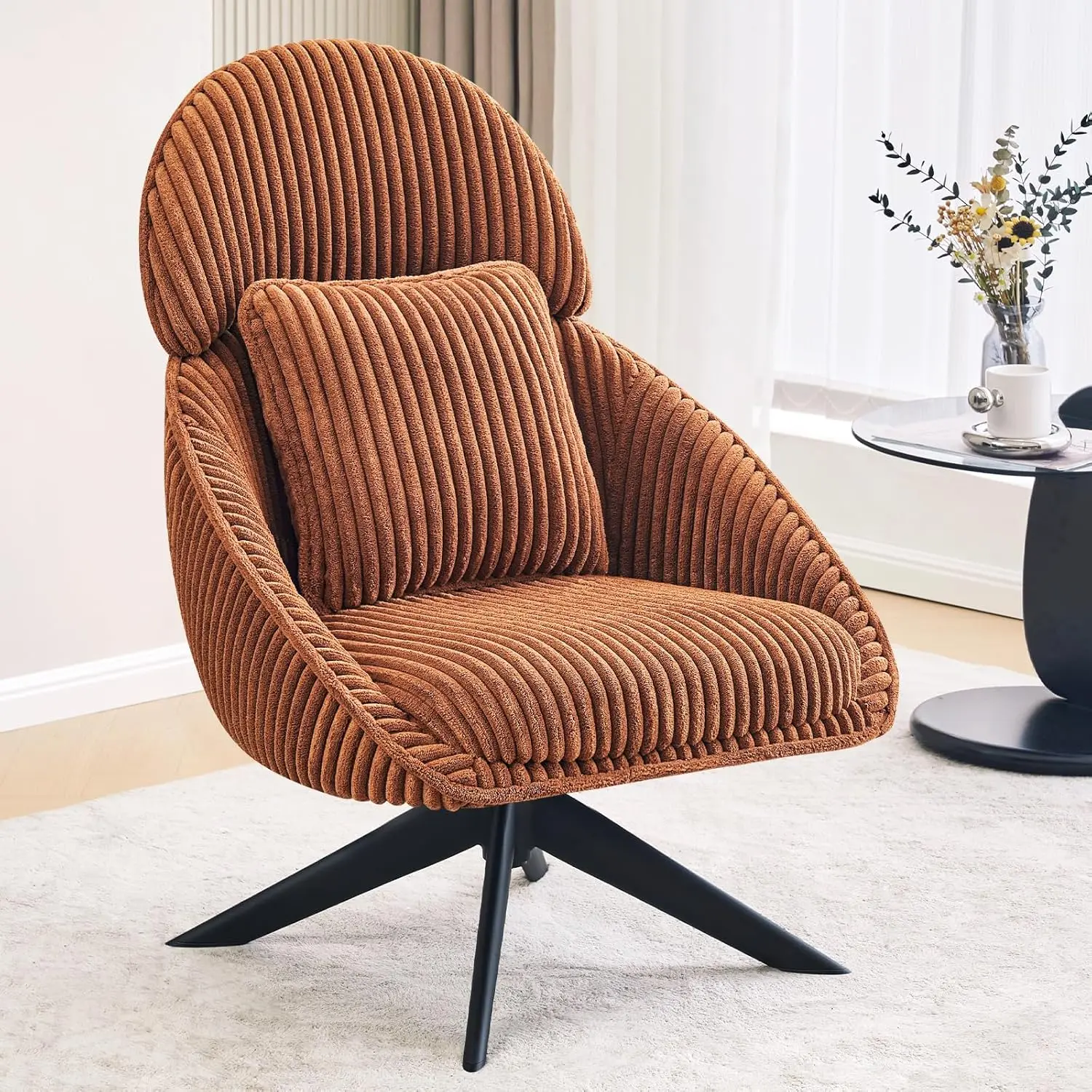 Furniliving Large Swivel Accent Chair Modern Arm Chair Sofa Chair With Pillow Living Room Chair Bedroom Chair With Headrest