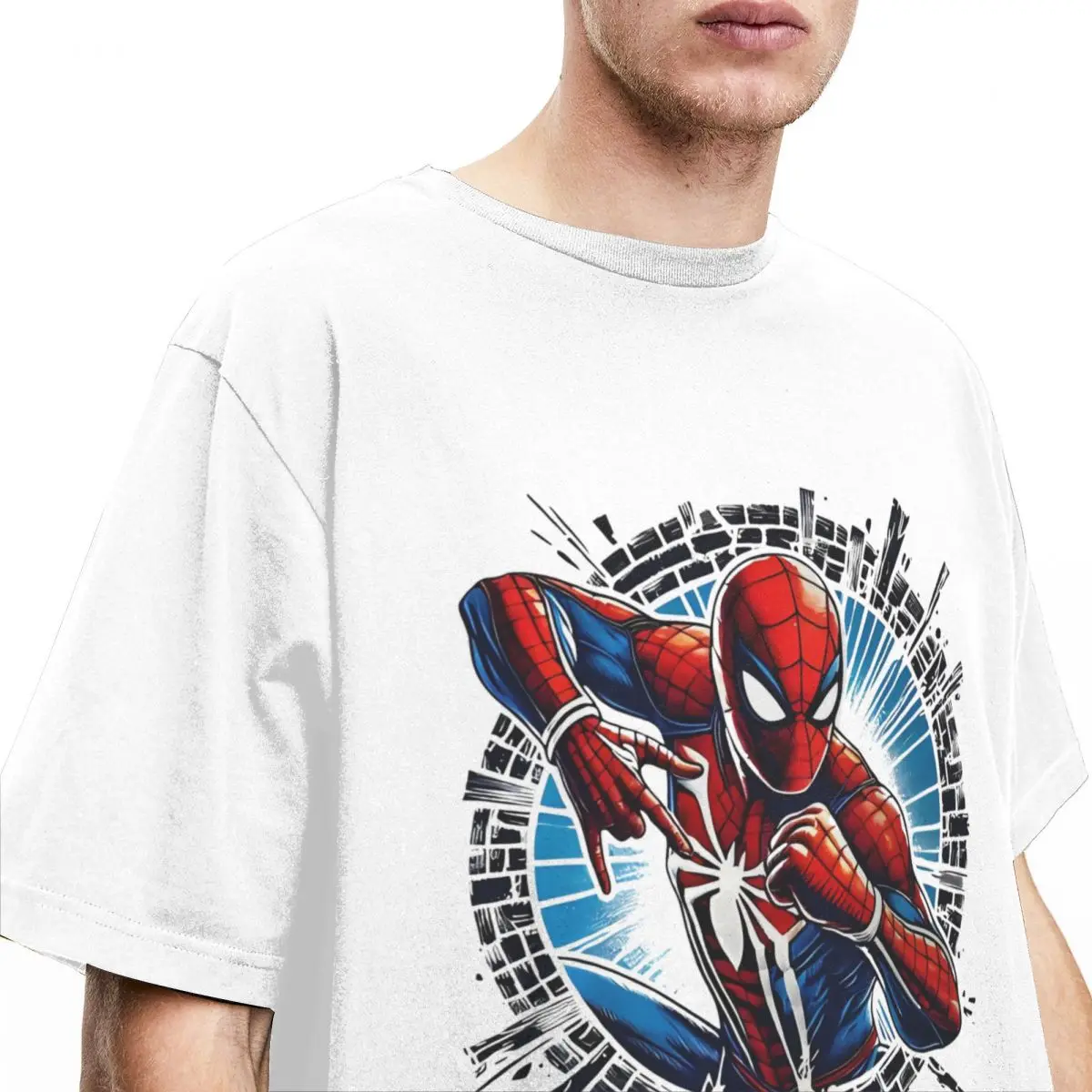 T-shirt à Manches Courtes en Pur Coton pour Homme, Estival et Rétro, avec Logo Spider-Man, Bande Dessinée et Esthétique