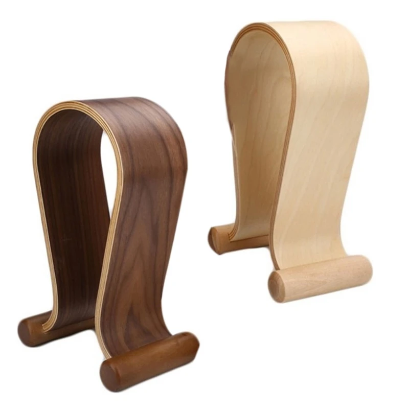 Wood Headphone Stand Walnut Finish Headset Holder for Desk Wooden Gaming Headphones Stand Fancy Headphone Collection