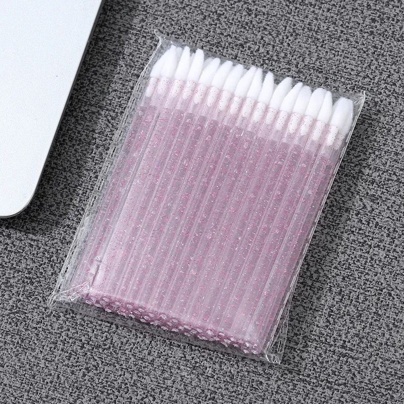 50 قضبان كريستال، فرشاة شفاه صلبة، عصا أعواد قطنية، فرشاة تلطخ ملمع الشفاه، أداة مكياج، فرشاة أحمر شفاه مريحة