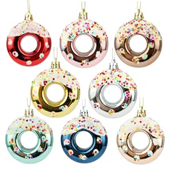 4pcs/Set Cute Color Doughnut Christmas Tree Hang Pendant Plastic Christmas Shiny Ball Festival Ornament For Home Bar Party Decor
