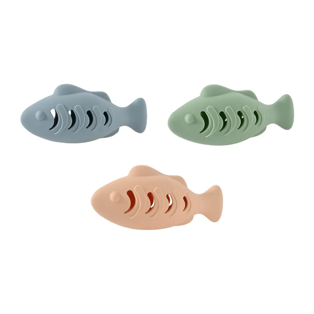 60PCS/Carton 3 Colors Mixed Fish Shape Cat Chew Toys Durable Dental Cleaning Interactive Kitten Teething Toys Wholesale