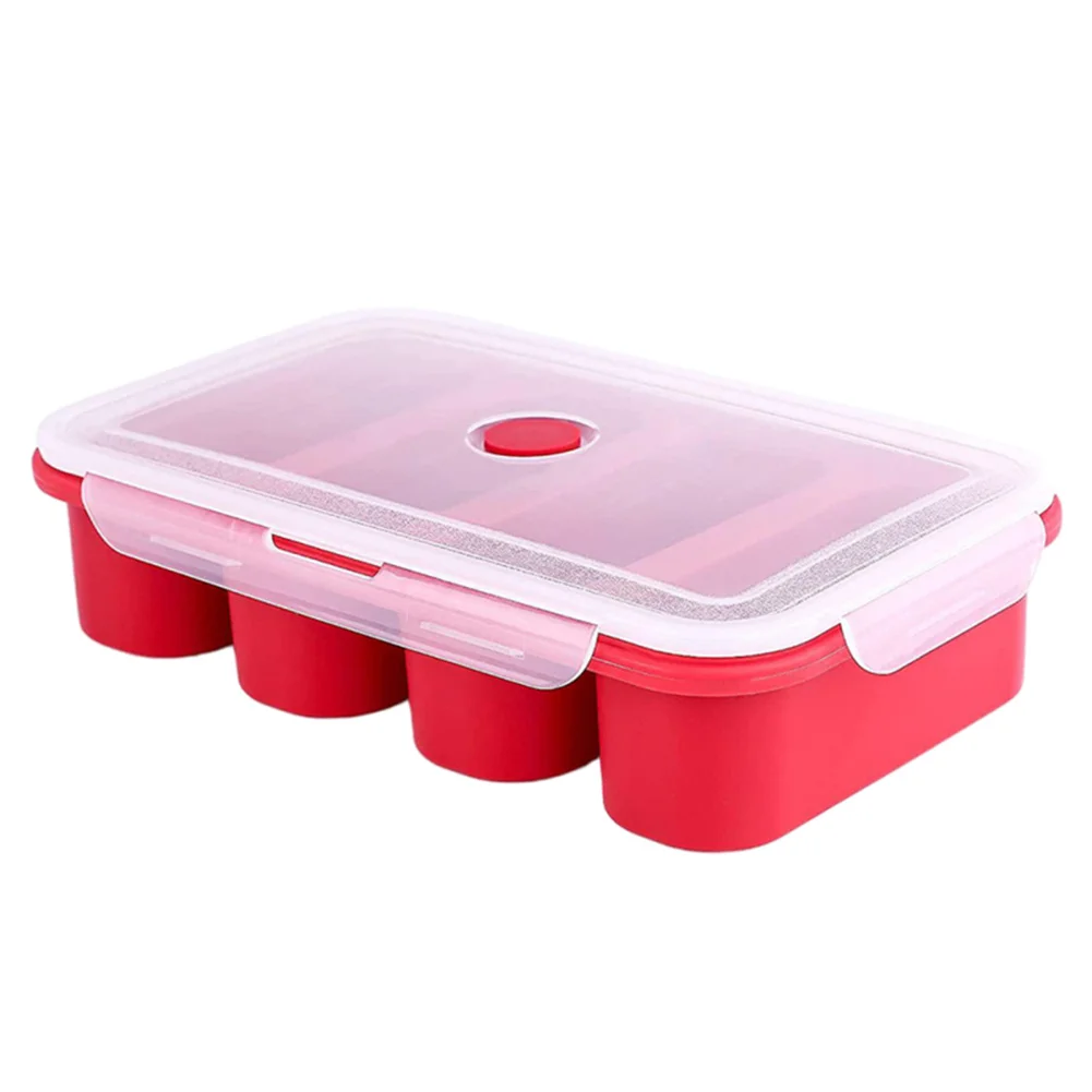 

Silicone Freezer Tray Soup 4 Cubes Food Freezing Container Molds With Lid Frozen Packaging Box Dropship