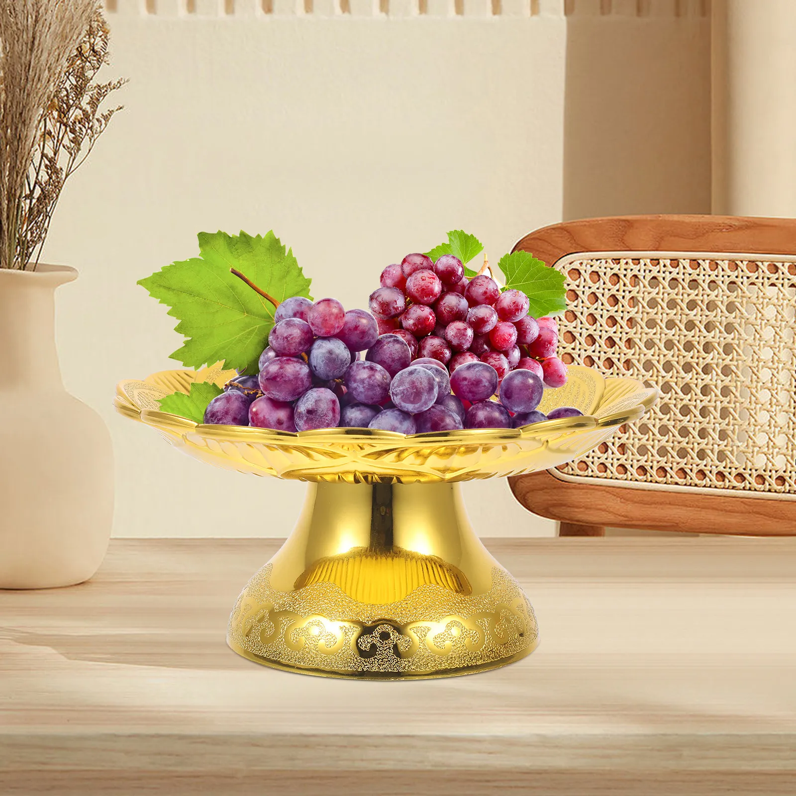Buddhist Offering Plate Lotus Design Elevated Rim Fruit Serving Tray for Temple Worship Home Decor Snack Dessert Presentation