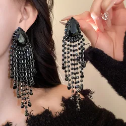 Inlaid Rhinestone Tassel Wedding Earrings for Women Exaggerated Personality Temperament Trendy Bride Jewelry Wholesale