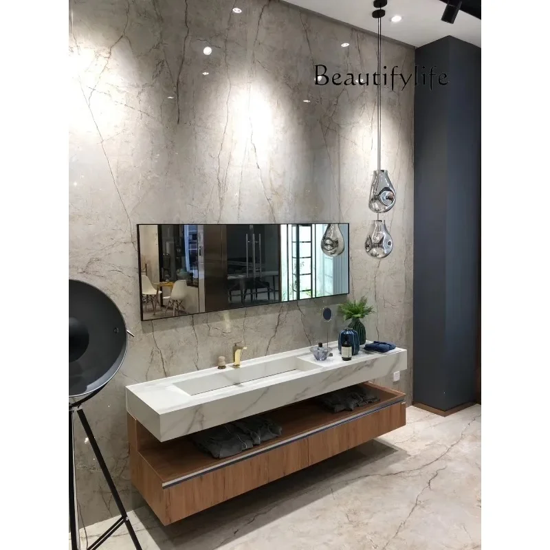 X Italian Light Luxury Simple Modern High-end Five-star Hotel Rock Slab Bathroom Cabinet, Washbasin