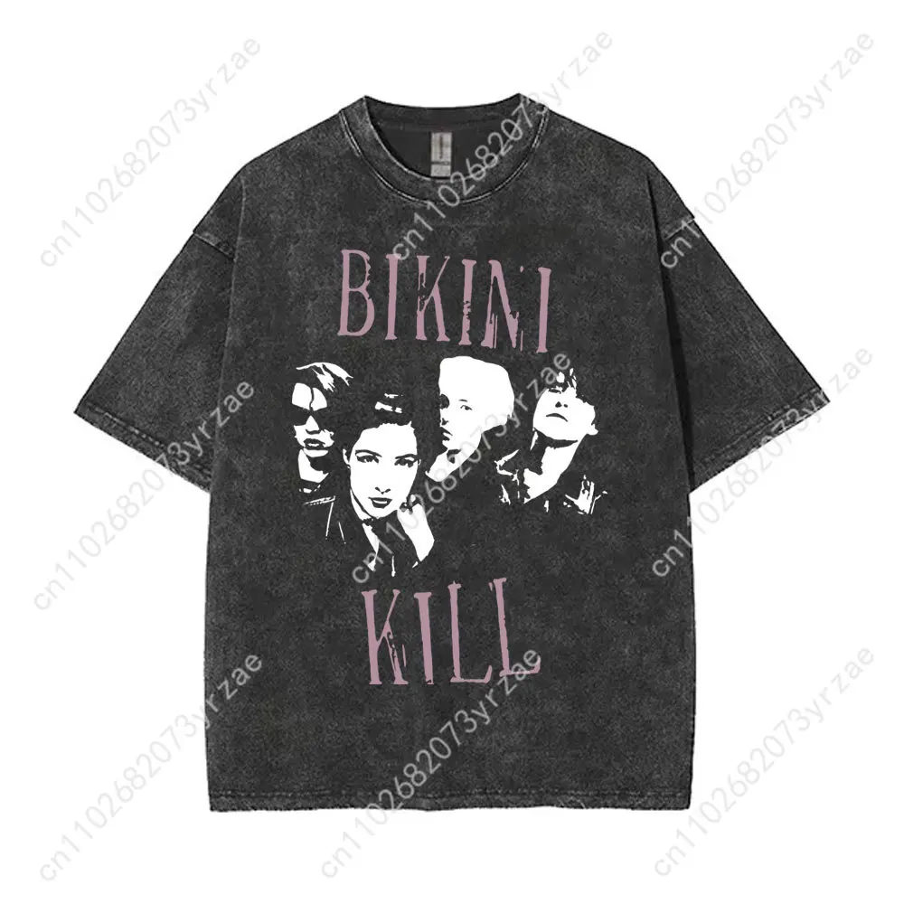 ビキニキルレトロウォッシュ Tシャツ男性女性高品質ヴィンテージ Tシャツ綿半袖ファッション Tシャツソフト通気性トップス