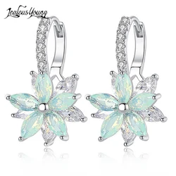 Cute Romantic Clear Stone Flower Shape Simple Green Hoop Earrings Fashion Cubic Zirconia Hoops for Women Party