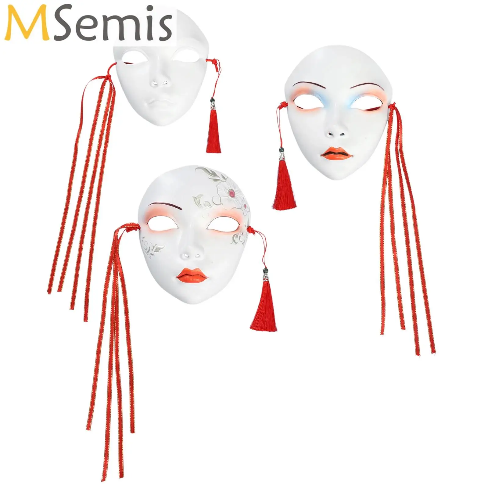 

Fairy Women's Popular Adult Party Face Mask Plastic Full Face Chinese Style Hand Draw Decorative Hanfu Accessories Antique Style
