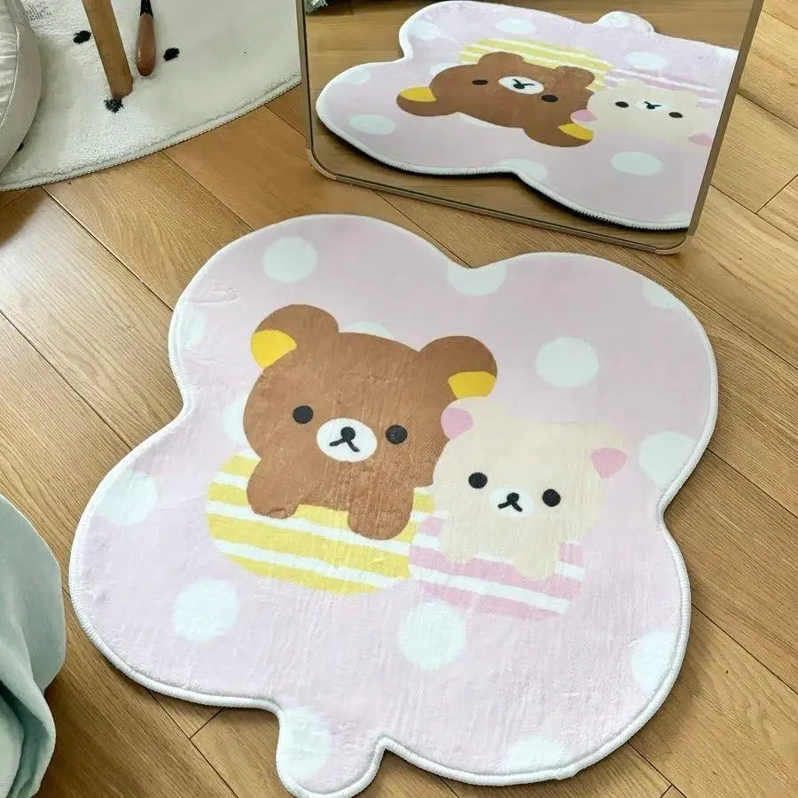 VIKAMA Baby Bear Party Carpet Foundation White Polka Dot Double Bears Cartoon Anti-Slip Short Fur Home Decoration view 4
