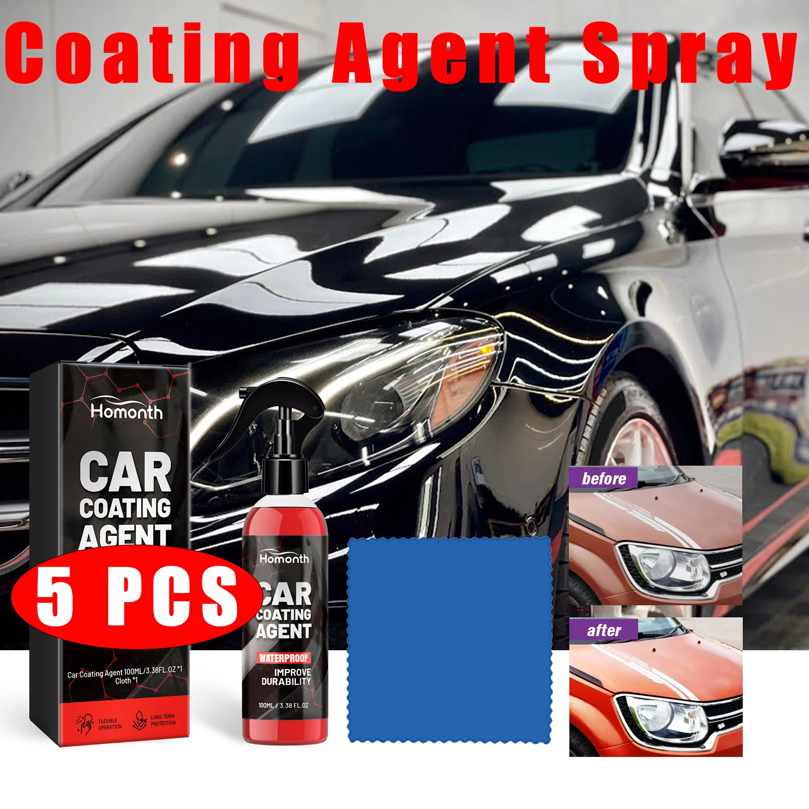 

5PCS Car Ceramic Coating Powerful Car Polishing Brightening Cleaning Agent Spray Auto Scratch Repair Waterproof Coating Liquid