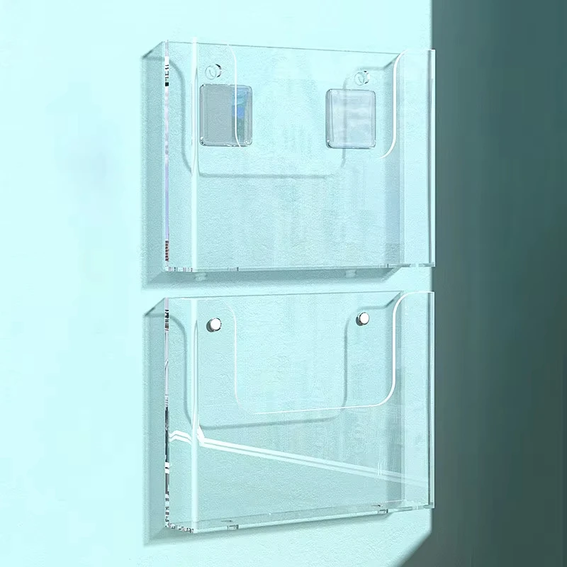 Clear A4 A5 Acrylic Wall Mounted File Organizer, No Drill Document Brochure Magazine Storage Holder