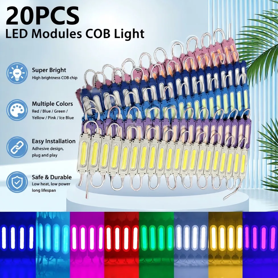 20Pcs/Lot DC12V COB LED Modules IP65 Waterproof Multicolor Warm White Blue for Shop Banner Backlight Christmas Decor Lighting