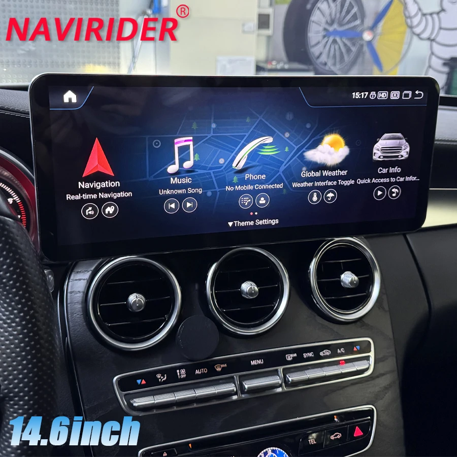 หน้าจอแอนดรอยด์ 14.6 นิ้วบางเฉียบ สำหรับรถยนต์ Mercedes Benz C Class W205 GLC X253 C180 C200 C220 C300 C350 ปี 2016-2022 รองรับ Carplay GPS วิทยุติดรถยนต์