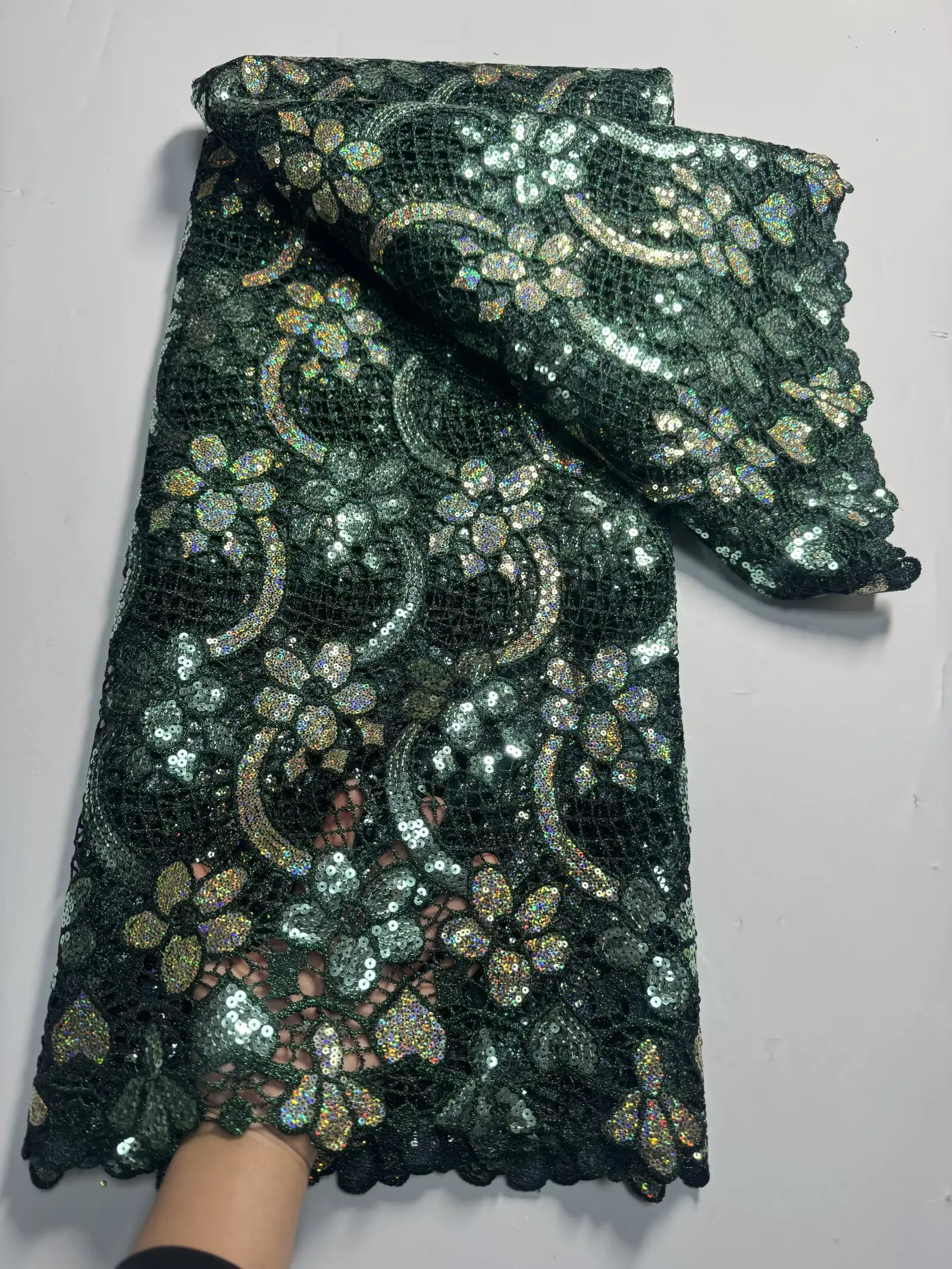 

Luxury African Guipure Cord Lace Fabric 2025 High Quality Nigerian French Water Soluble Sequins Lace Fabric For Wedding Dresses