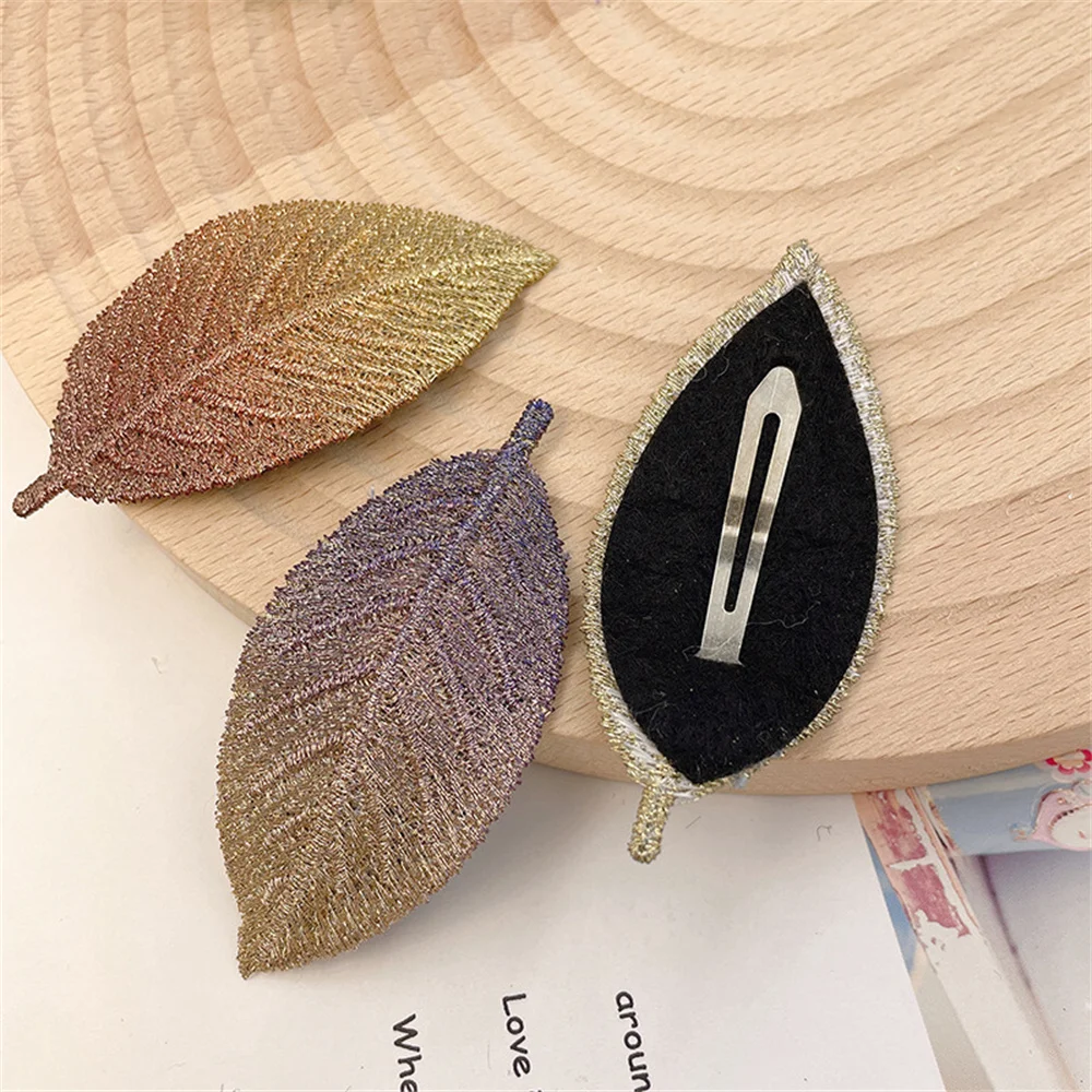 Elegant Embroidered Leaf Hair Clips Women Broken Hair Pins Gradient Color BB Clips Side Bangs Barrettes Hair Accessories