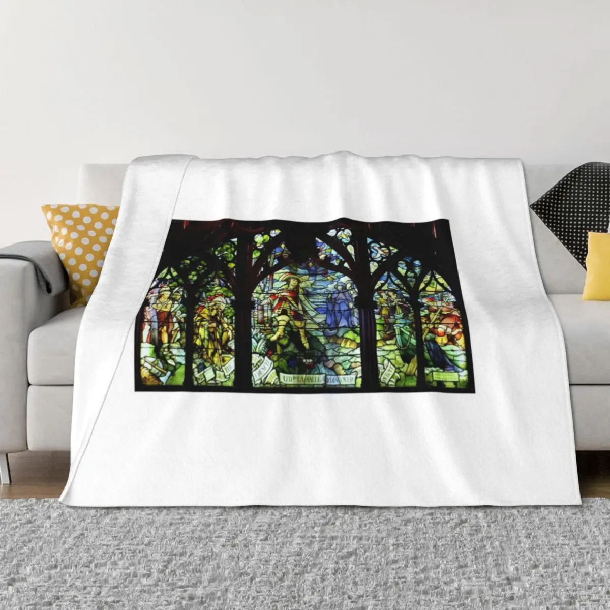

Dossin Great Lakes Museum Gothic Room Stained Glass Window Throw Blanket Plaid Thermal Sofa Throw Blankets