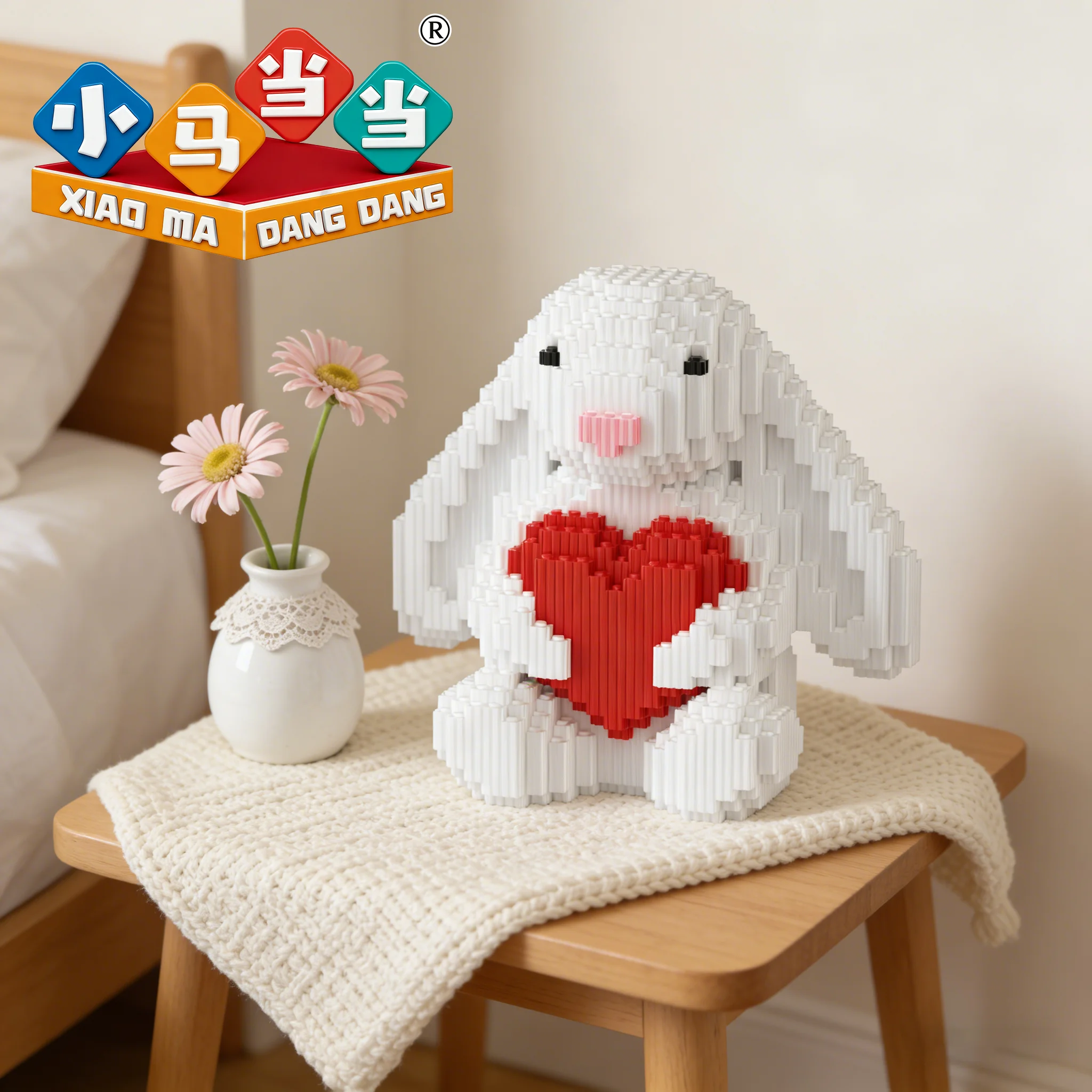 Niedliche Liebeskaninchen-Bausteine, kompatibel mit Lego-Steinen, Montagespielzeug, Kawaii-Kaninchen-Raumdekoration, Geburtstagsgeschenk, Bausteine-Spielzeug