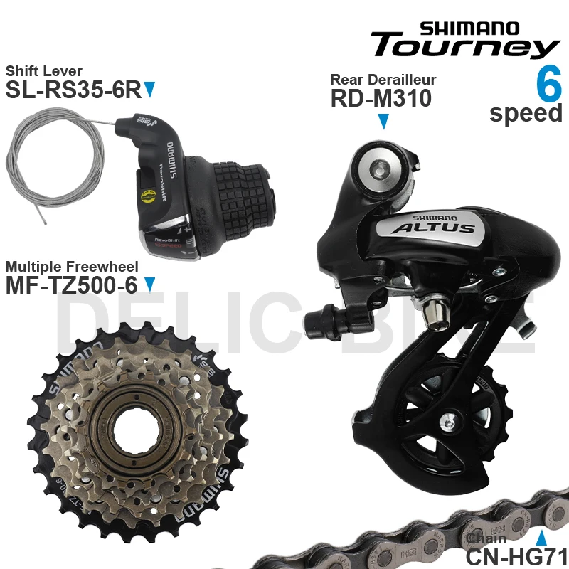 SHIMANO TOURNEY 3x6 3x7 Speed Groupset include SL-RS35 Shifters RD-M310 Rear Derailleur MF-TZ500 Cassette Sprocket CN-HG71 Chain