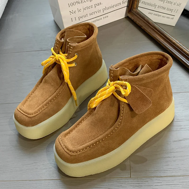 

Retro Platform Sneakers Frosted Finish Simple Ankle Boots Rubber Outsole Fashion Lace-up Comfortable Versatile Women's Shoes