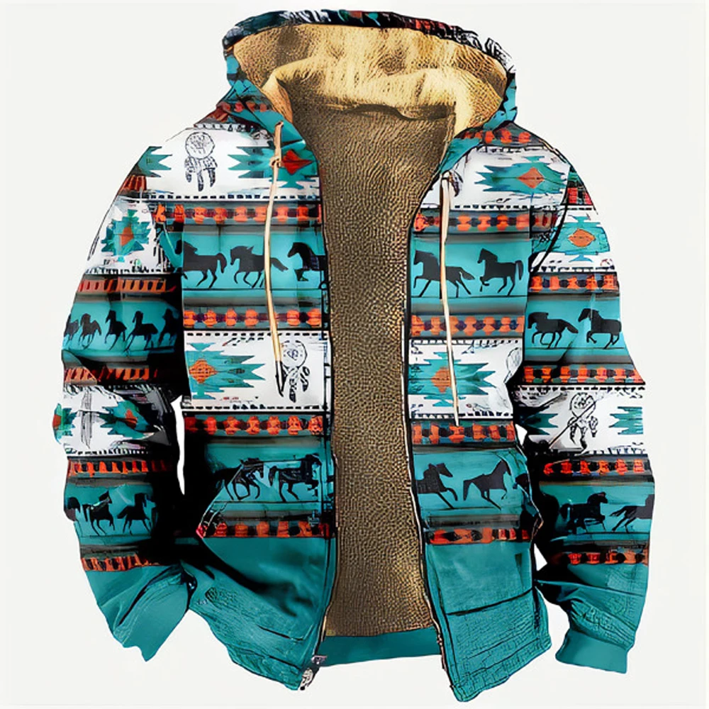 Tribal Graphic Prints Classic Casual Men's Hoodie Fleece Jacket Outerwear Holiday Vacation Going Out Hoodies Fleece Winter