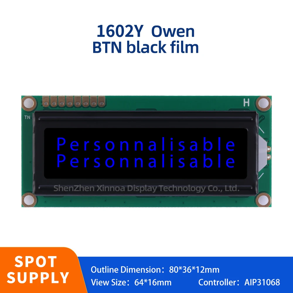 

BTN Black Film Blue Letter 1602Y LCD Character LCD Display European SPI Interface Controller AIP31068