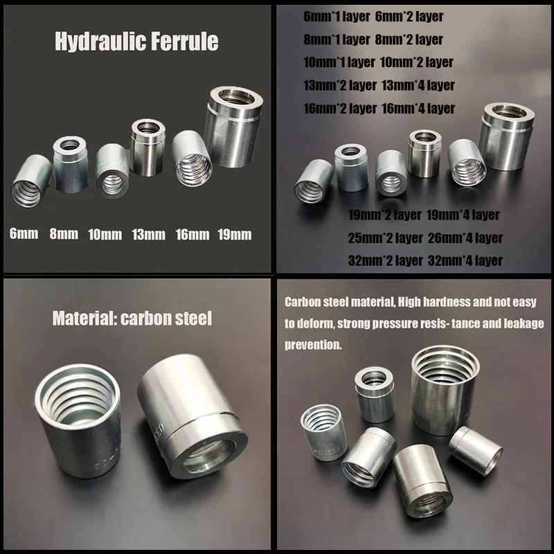 Mangueira Endings Hidráulica Virola 6mm ~ 32mm Sem Skiving Crimp Virolas Joint Hidráulica Mangueira De Fio De Aço Retenção Manga Acessórios
