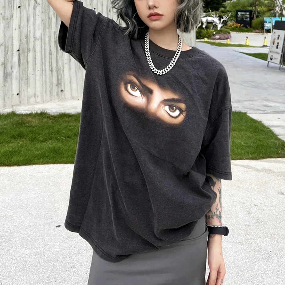 Hot Sale Streetwear Vintage Retro Michael Jackson eyes Graphics Oversized Loose T shirt Tee Tosp For Men Unisex Clothing