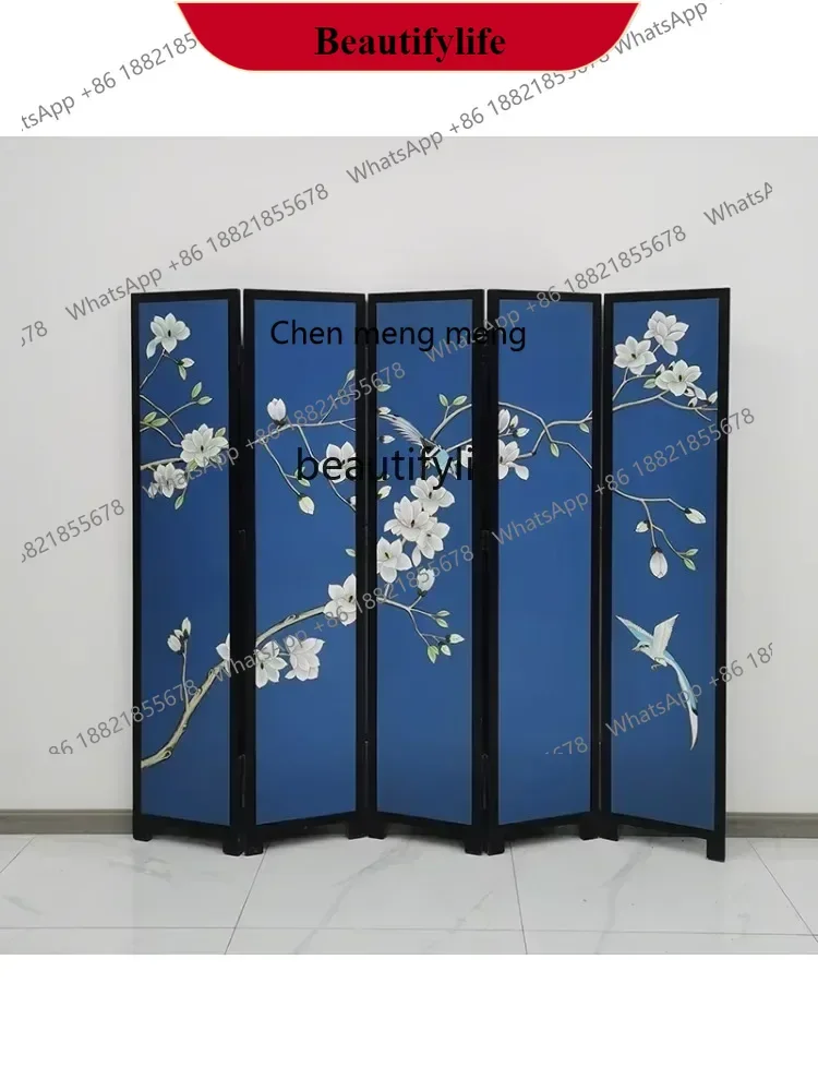 G153  S Subareas Screens Folding Pure Hand Drawing Screen Curio Cabinet Bird-and-Flower Painting Hotel Lacquer Painting Backgrou