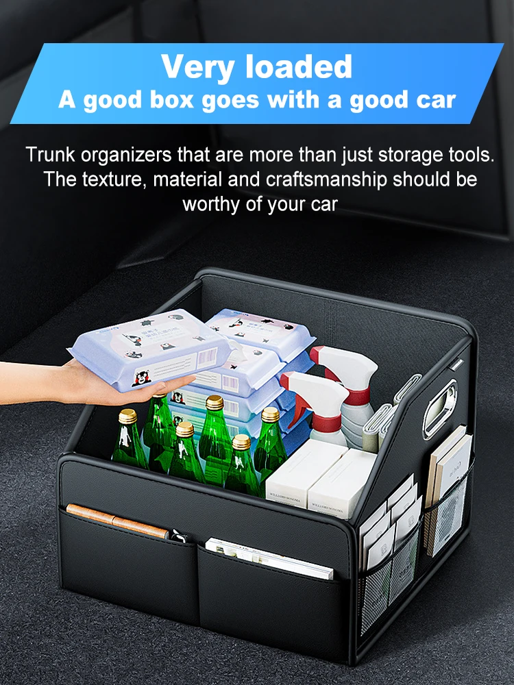 Car Trunk Organizer Storage Box PU Leather Vehicle Sorting Case With Partitions Folding Cargo Boot Organiser Box Inside The Car