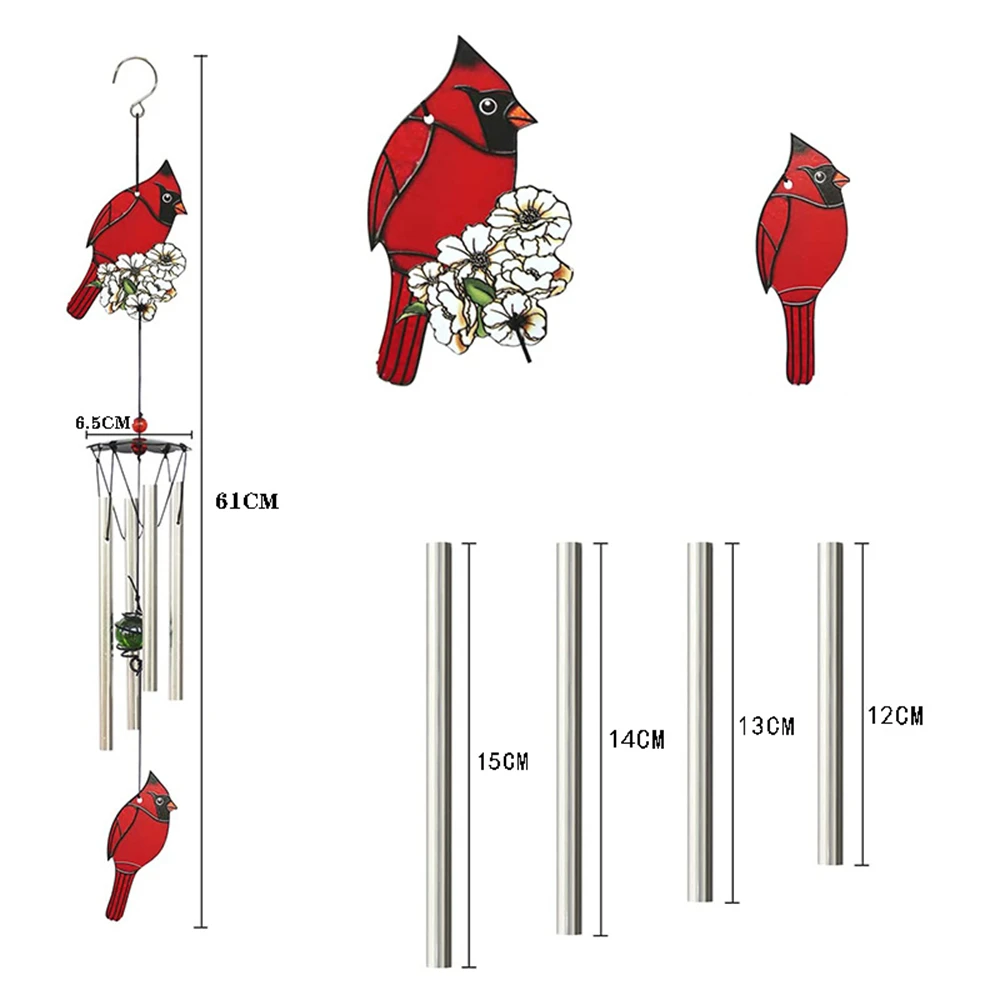 Bel musik logam tabung aluminium, lonceng angin burung Kardinal, bel musik logam, dekorasi rumah halaman kreatif, hadiah Taman