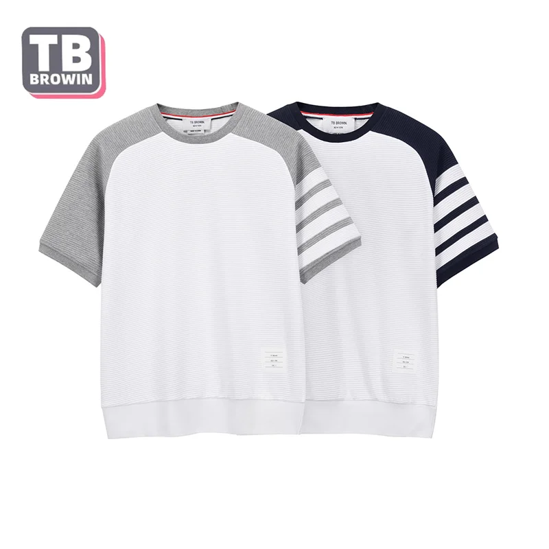 TB BROWIN tide brand half-sleeve four-bar men's striped cotton summer round neck short-sleeved T-shirt casual trend couple wear