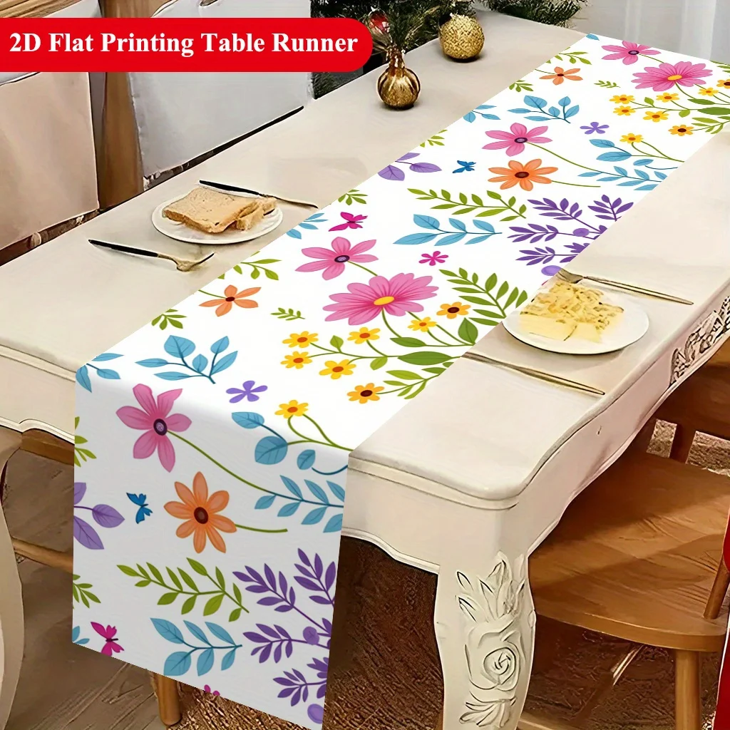 Vibrant Spring Flowers Bloom Table Runner - Colorful Elegant Botanical Motif Decoration for Holiday Kitchen Dining Home Party