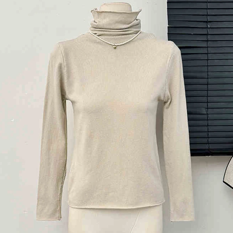 Temperament Tassel Strap Dress Thickened Set Women Autumn Winter High Collar Long Sleeve Knitted T-shirt Two Piece Set