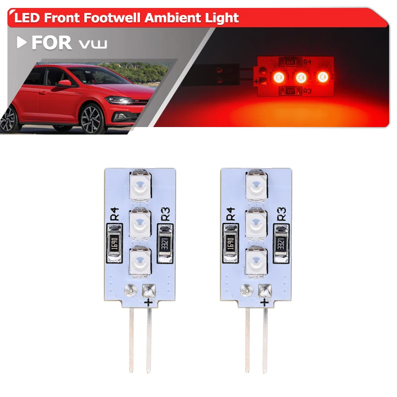 2x LED Front Footwell Ambient Light For VW Polo MK6 Jetta MK7 Touran II Taigo Taigun Virtus T-Roc T-Cross Atmosphere Lighting