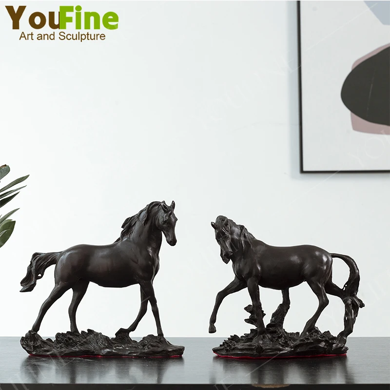 2pcs Bronze Horse Statue Antique Bronze Horse Sculpture Casting Animal Art Crafts For Home Decor Office Ornaments Gifts