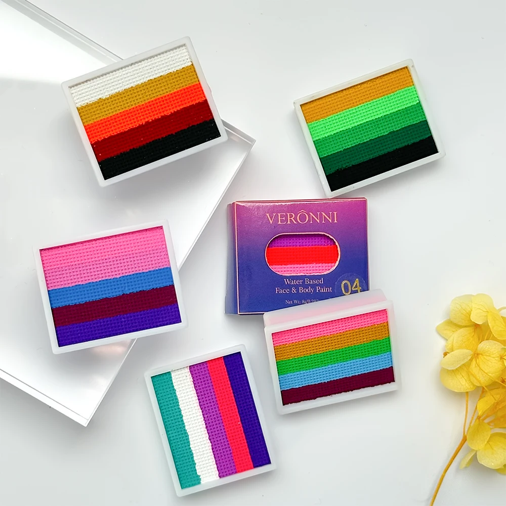 لوحة مكياج للوجه بألوان قوس قزح قابلة للذوبان في الماء 8 جرام، قوس قزح مضيء، للوجه والجسم، والحفلات، والهالوين، والحفلات التنكرية، وصبغة المكياج