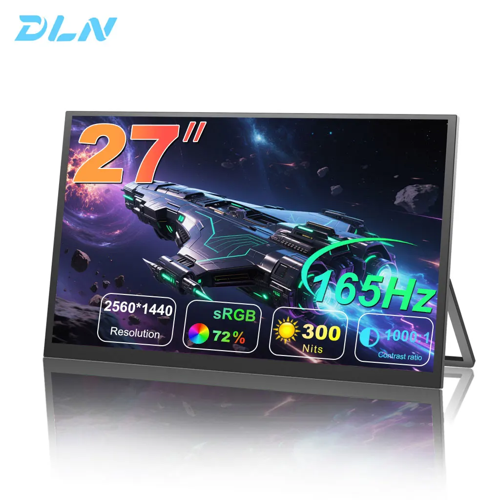DLN 27 inch Portable Monitor 2.5K 72%sRGB 165Hz Laptop Screen Extender Type C HDMI Port For Wins Mac Office Home & Gaming
