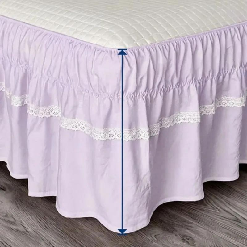 Pleated Bed Skirt 38cm Drop Elegant Lace Trim Dust Ruffle Bed Frame Cover Adjustable Elastic Bed Skirt Home Decor Bedding