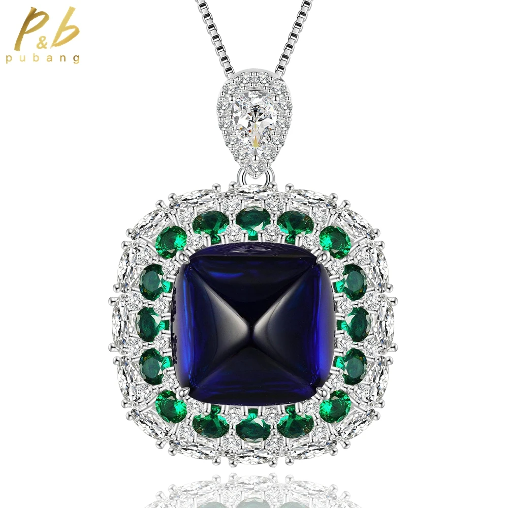 

PuBang Fine Jewelry Vintage Pendant Necklace Solid 925 Sterling Silver Blue/Ruby Created Moissanite for Women Gift Free Shipping