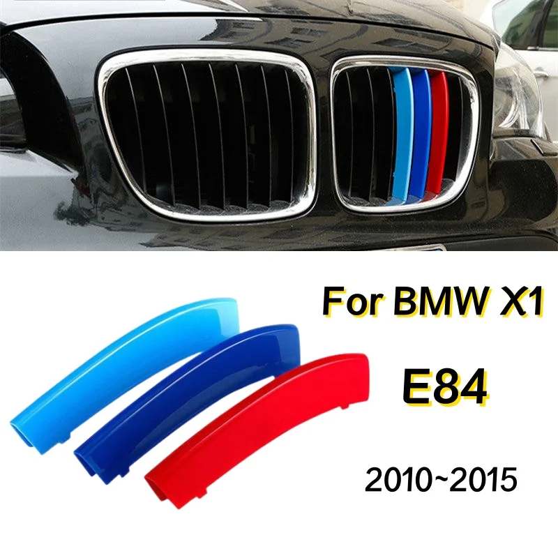 

3pcs M Power Car Racing Front Grille Trim Strips for BMW X1 E84 2010 2011 2012 2013 2014 2015 3D Car Front Grill Cover Accessory