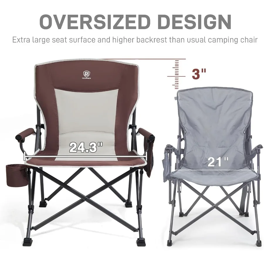 كرسي تخييم كبير الحجم قابل للطي للبالغين كرسي حديقة عالي التحمل مع جيوب جانبية كرسي رباعي قابل للطي محمول للخارج #4