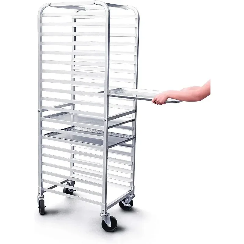 Commercial Grade Aluminum 20-Layer Baking Sheet/Bread Pan Rack with Braked Casters for Kitchen