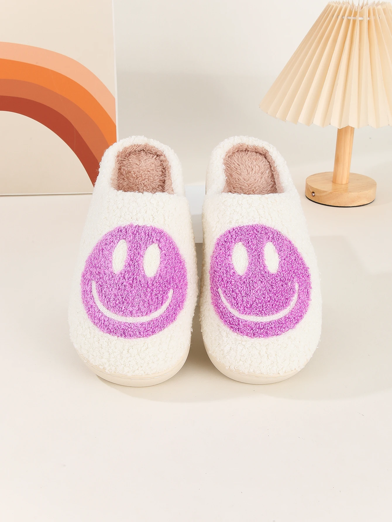 New Towel Embroider Korean Style Autumn and Winter Men's and Women's Indoor Home Wooden Floor Tpr Soles Thickeneded Smiley Face Cotton Slippers