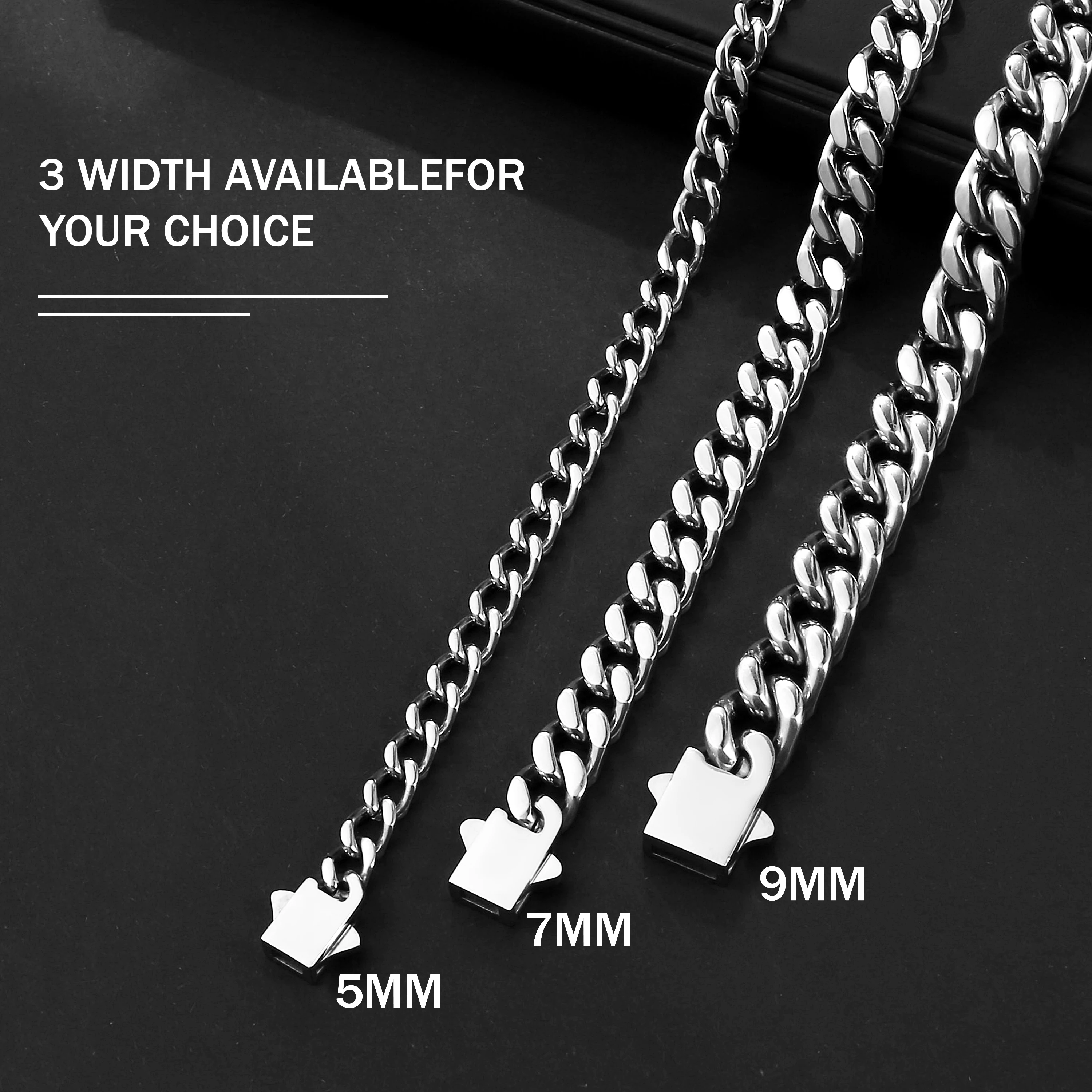 Joya Love Stainless Steel 5/7/9MM Width Miami Curb Cuban Link Chain Necklace for Men Male Hip Hop Rapper Fashion Jewelry Gift