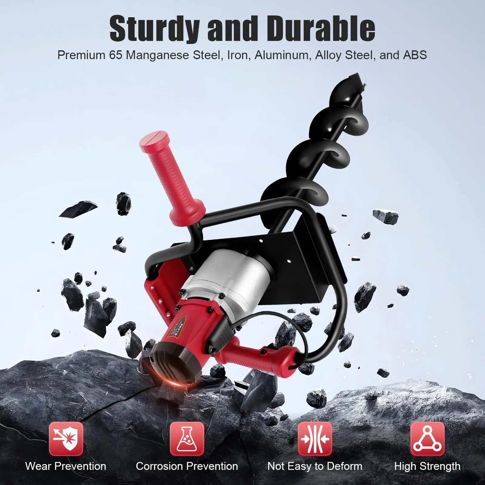 Electric Post Hole Digger Earth Auger 2HP For Fence Installation Tree Planting With Extension Rod And Two Drill Bits