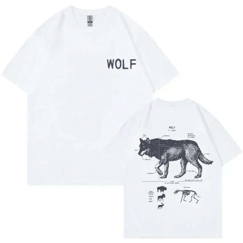 

Funny Wolf Anatomy Graphic T-shirt Men Women Casual Oversized Short Sleeve T Shirts Men's Vintage Cotton T-shirts Man Streetwear