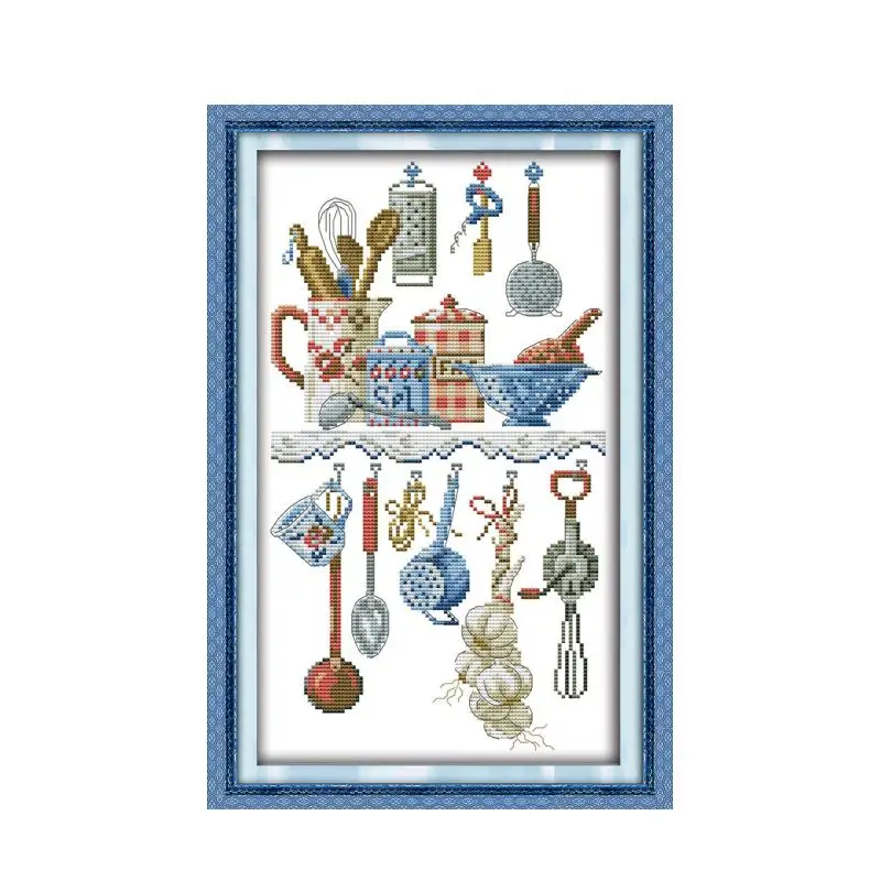 Kitchenware cross stitch kit cartoon kitchen DMC color thread 14ct 11ct printed canvas embroidery DIY handmade needlework plus