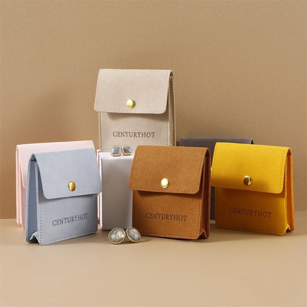 Jewelry Gift Bags Packaging Pouch Microfiber Rings Earrings Necklace Organizer Wedding Favors Snap-Button Bag Storage Bags